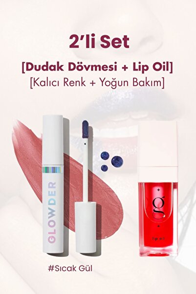 Glowder Natural Dudak Dövmesi + Lip Oil Seti – Kalıcı Renk & Parlak Bakım