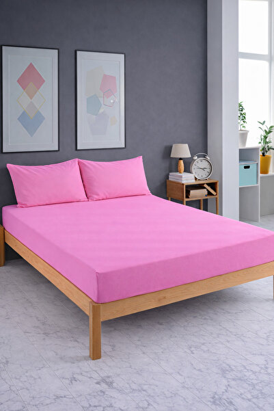 TEXTİLEGARDEN Cotton Pink Ranforce Bed Sheet Set with 30 cm Elastic Edge, Sin...
