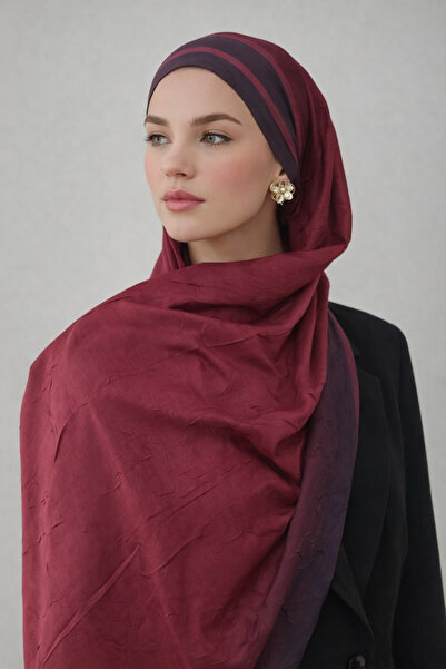 MİNELEŞARP34 Mineleşarp Bamboo Kraş Dokuda Drage Burgundy Color Cotton Shawl