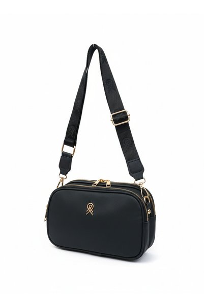 Gül karatekin gk Women's Black Three-Compartment Adjustable Column Crossbody Bag