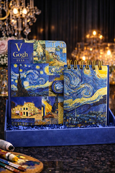 matheon مجموعة دفاتر فان جوخ حلزونية مقاس 11 × 7.5 سم، 70 ورقة دفتر + غطاء مغ...