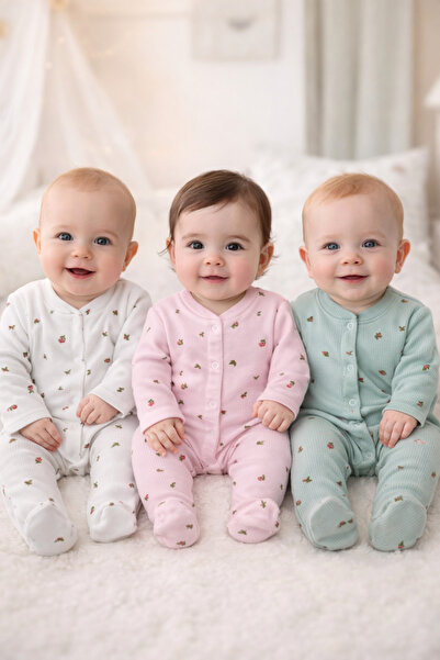 My Babies Label بدلة قطنية منقوشة بالزهور للفتيات الصغيرات مكونة من 3 قطع