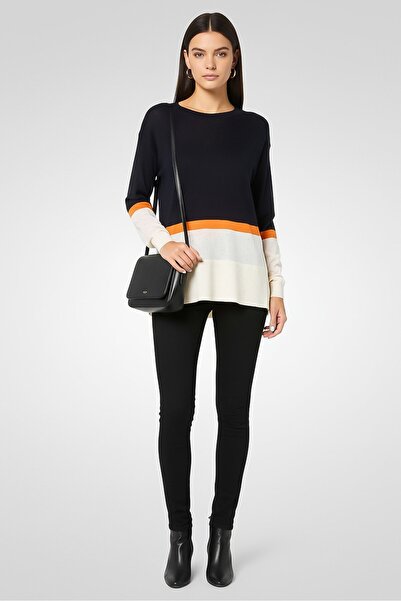 Lacoste كنزات نسائية محبوكة بأكمام طويلة ورقبة دائرية، متعددة الألوان