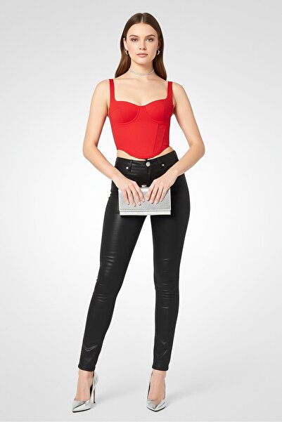 Karl Lagerfeld بنطلون نسائي ضيق سادة، أسود