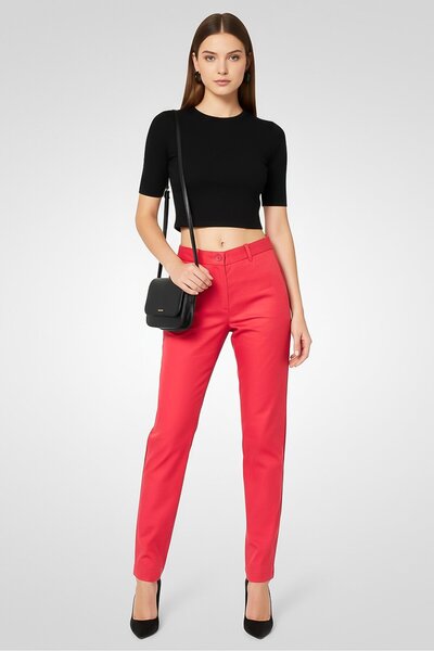 Lacoste Women Regular Fit Embroidered Logo Straight Leg Pants, Red