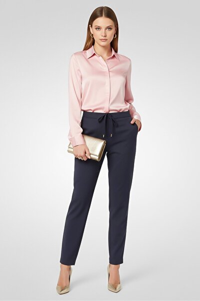 Lacoste Women Regular Fit Solid Straight Leg Pants, Dark Navy Blue