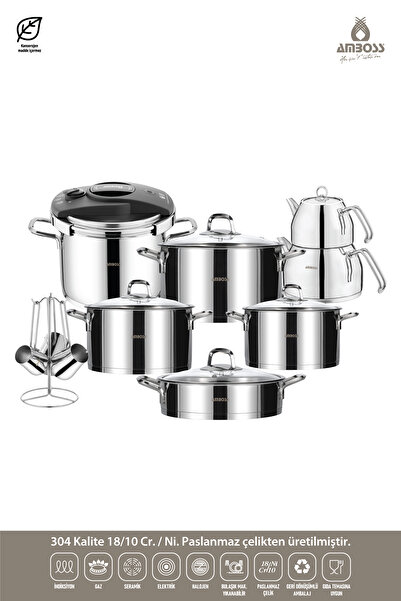 Amboss Diamond 18 Parça Paslanmaz Çelik Tencere Çeyiz Seti