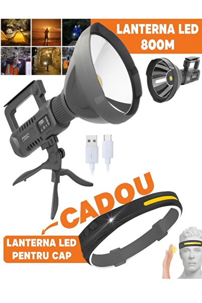 ROVERIM Lanterna LED 31 cm,W5120, USB, 4 moduri, Powerbank, Trepied inclus + ...