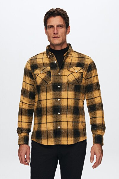 Twn قميص حطاب أصفر بقصة ضيقة