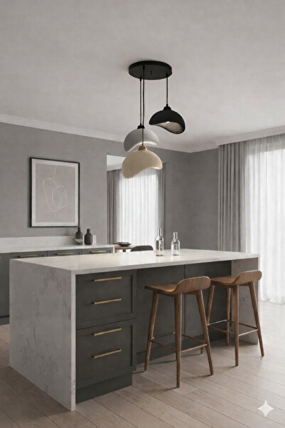 GLOBELUX Beton Görünümlü İskandinav &Bohem Tarz 3’lü Sarkıt Avize Şık Tasarım...