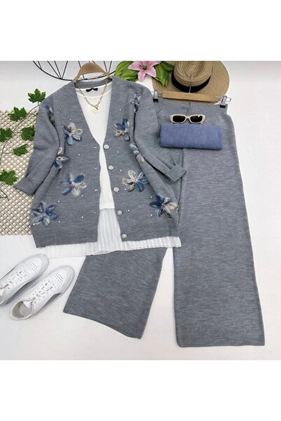 semela طقم تريكو مزين بالزهور (أنثراسيت)