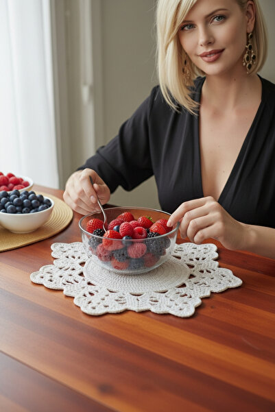 Örgü Sanatı DilekÇak El Örgüsü Polyester Soft Makrome Yıldız Supla, Dekoratif...