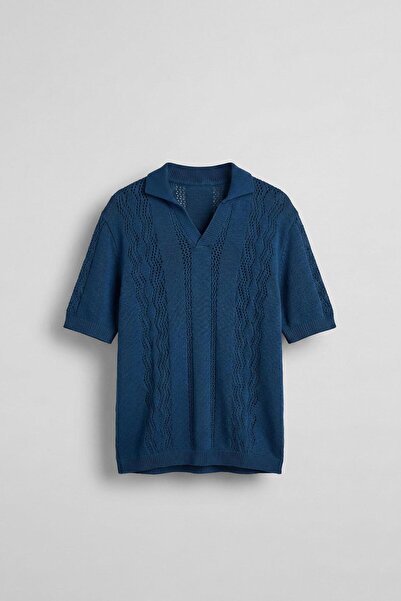 ablukaonline Ανδρικό πλεκτό μπλουζάκι με μοτίβο στο γιακά, μεγάλου μεγέθους, ...