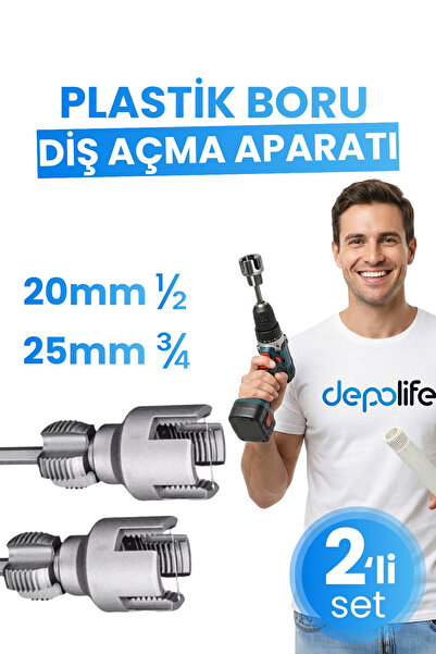 Depolife 2’ li Set İç Dış Plastik Boru Diş Açma Seti 1/2 ve 3/4 İnç PVC Boru ...