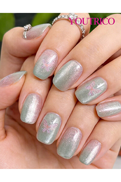 Youtrico 30 قطعة من أظافر الضغط، درع دائري قصير، فراشة الأحلام، أظافر صناعية ...