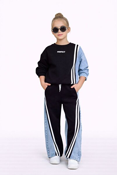 RAPAPA Girl's Denim Garnished Striped 2 Thread Tracksuit Set 43127S