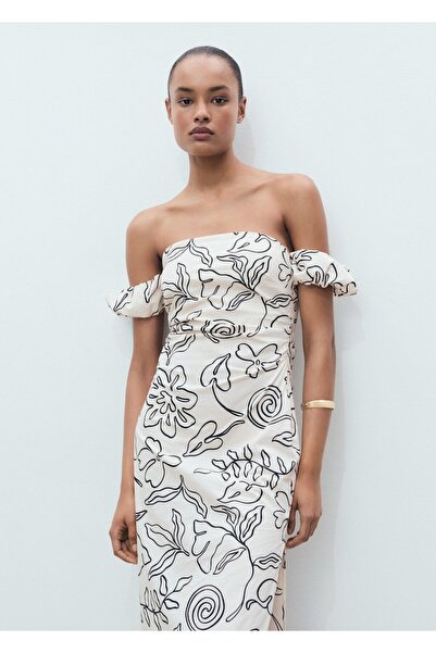 MANGO Woman Çiçekli straplez elbise