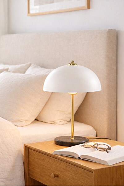 HOMİNG Swiss Beyaz Renk Gold Gövde Banker Masa Lambası Abajur Ayd-3697