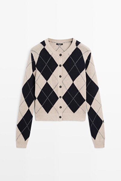 Massimo Dutti Pamuk karışımlı baklava desenli triko hırka