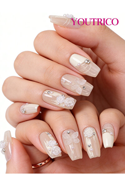 Youtrico 30 قطعة من أظافر الضغط، ماسات ثلاثية الأبعاد، طول متوسط ​​على شكل حر...