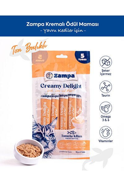 Zampa Creamy Delight Yavru Kediler için Ton Balıklı Krema Ödül Maması - 16g x 5