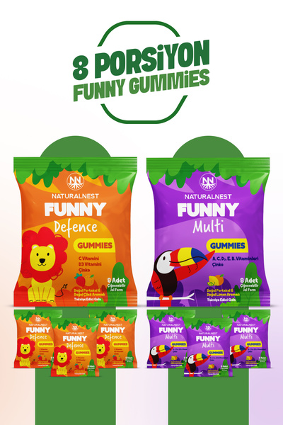 Naturalnest Funny Multi & Defence Gummies Set — x4 Multi - x4 Defence 64 Çiğn...