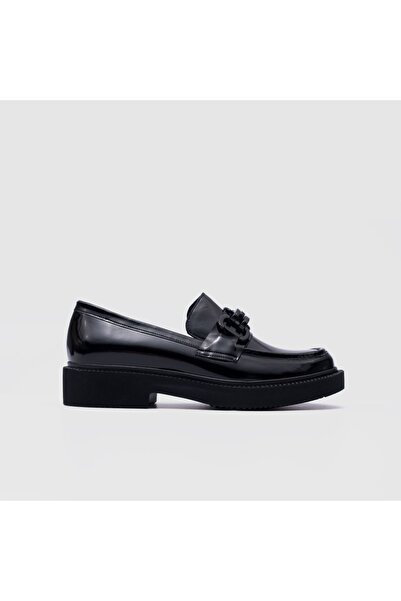 TOGO Siyah Rugan Hakiki Deri Kadın Loafer Ayakkabı [060072]