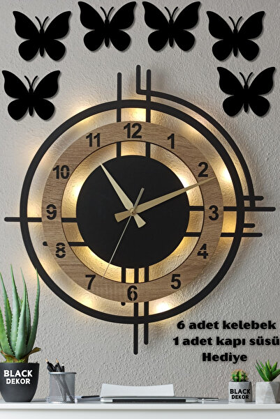 Blackdekor Sonoma Renkli Led Işıklı Duvar Saati | Modern Ve Şık 50 Cm Dekorat...