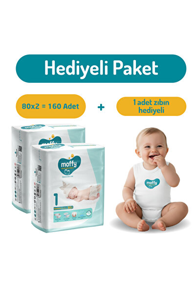 Moffy Jumbo Newborn No 1 Bebek Bezi (80 x 2) 160 Adet + 1 Adet Zıbın Hediyeli
