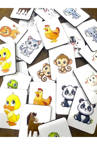 HomeJamin Ahşap Eşleştirme Kartları Zeka Oyunu Oyuncak Sevimli Hayvanlar - 24...