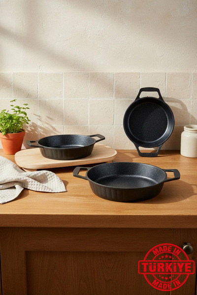 Bernardo طقم أوليمبوس من 3 قطع من الحديد الزهر الأسود (18-20-22 سم) (صنع في ت...