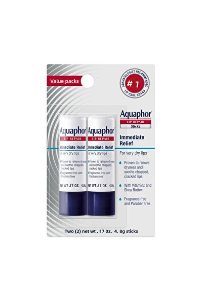 Aquaphor قلم ترطيب فوري للشفاه - مرطب للشفاه شديدة الجفاف، 4.8 غرام × قطعتين