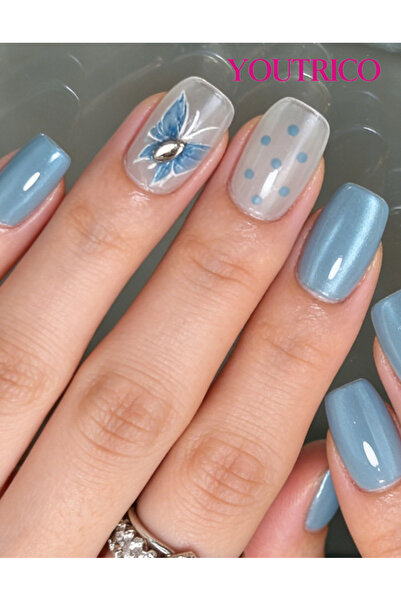 Youtrico 30 Press-on Nails,blue Butterfly, Cat Eye, Polka Dots,nail Salon,rep...