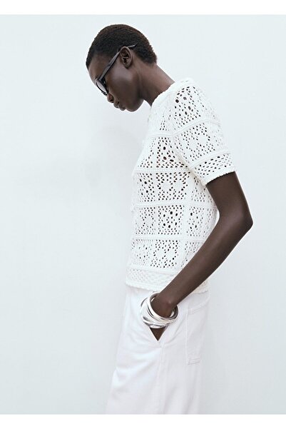 MANGO Woman Kısa kollu kroşe hırka