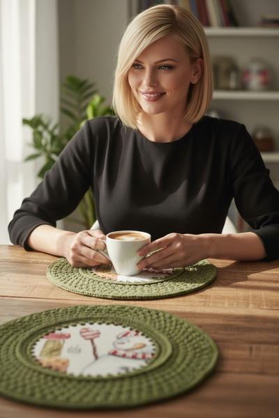 Örgü Sanatı DilekÇak El Örgüsü 6 Kisilik Polyester Soft Makrome Ahşap Tabanlı...