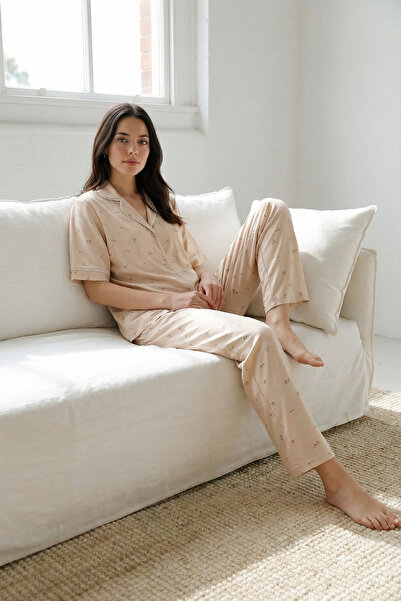 Espuar 773 Women's Front Buttoned Floral Patterned Short Sleeve Pajama Set