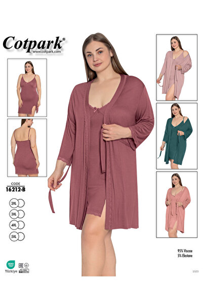 Cotpark Set de halat și rochie din țesătură din viscoză pieptănată, cu dantel...