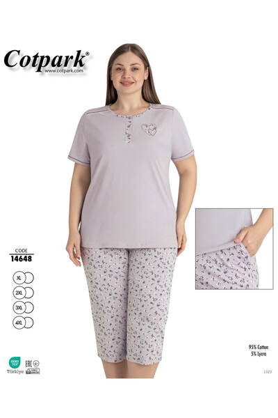 Cotpark طقم كابري نسائي قطني بأكمام قصيرة مقاس كبير 14648