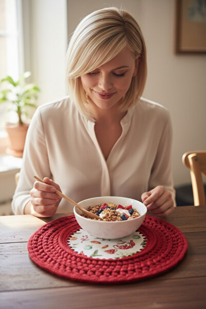 Örgü Sanatı DilekÇak El Örgüsü 6 Kisilik Polyester Soft Makrome Ahşap Tabanlı...