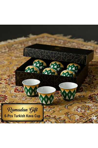 KB طقم هدايا رمضان مكون من 6 أكواب كافا تركية سيراميكية بتصميم هندسي معيني - ...