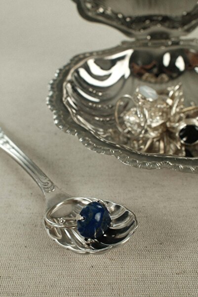 BE BLUE Dark Blue Kopal Stone Silver Adjustable Ring