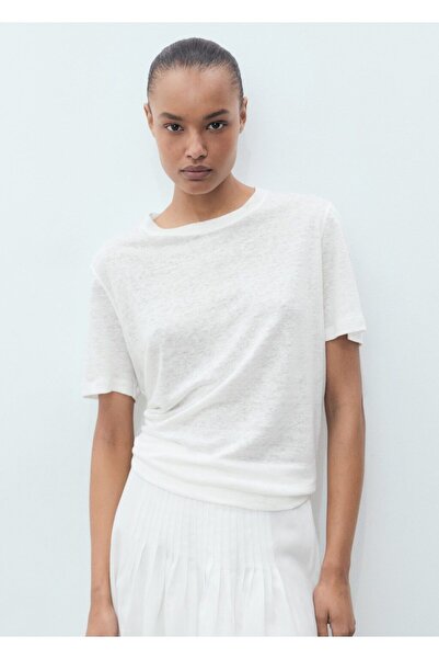 MANGO Woman Kısa kollu keten tişört