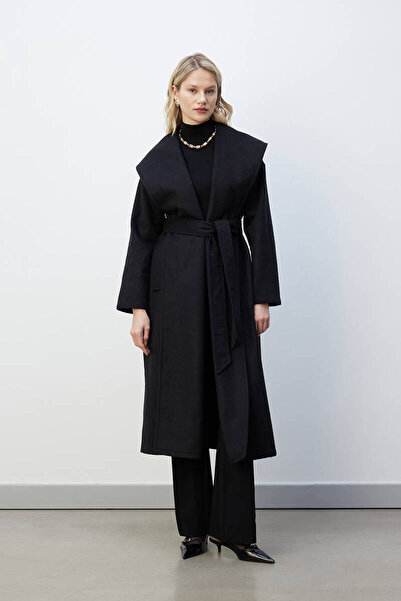 BE BLUE Black Wooled Crossbody Coat