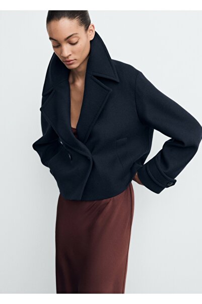 MANGO Woman Maksi yaka yün karışımlı ceket