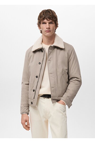 MANGO Man Yakası suni kürklü kapitoneli ceket