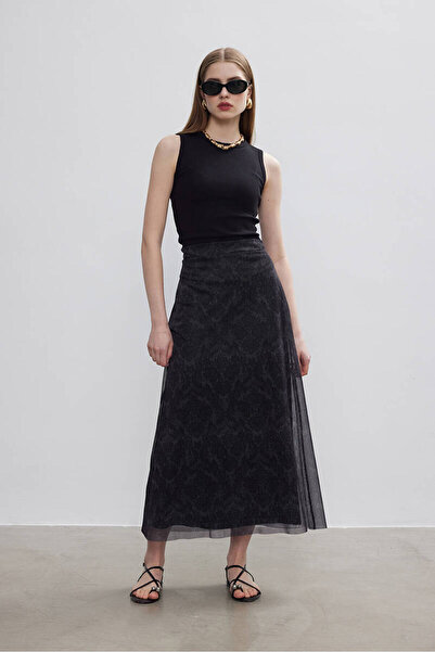 BE BLUE ANTRASİT FLORAL TÜL ETEK