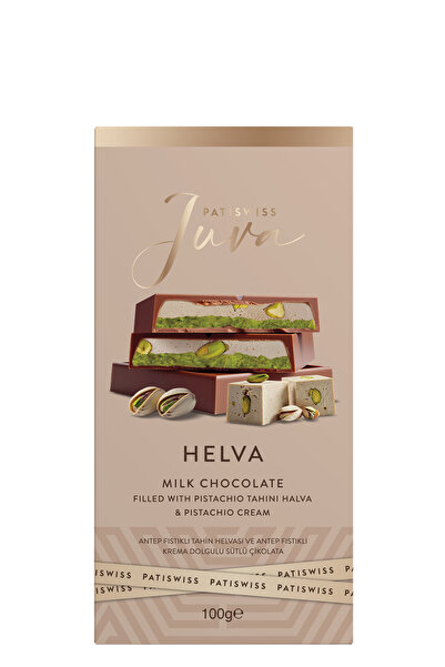 Patiswiss Tahin Helvası ve Antep Fıstıklı Krema Dolgulu Sütlü Çikolata, 100G