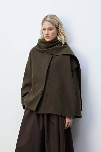 BE BLUE Coffee Coat with Khaki Scarf