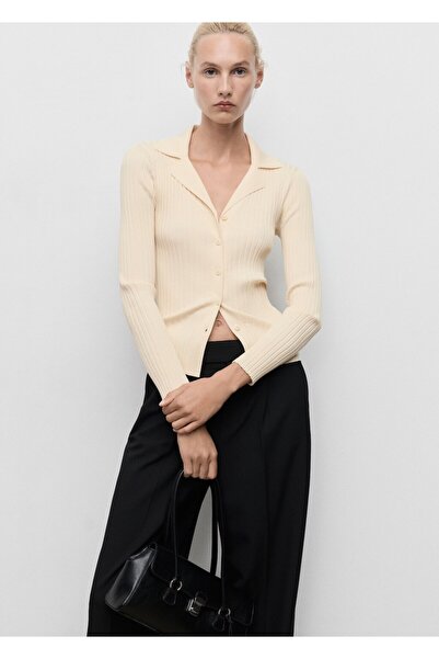 MANGO Woman Yakası lastik örgülü hırka