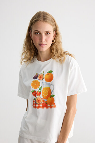 BE BLUE PORTAKAL BASKILI KISA KOLLU T-SHIRT